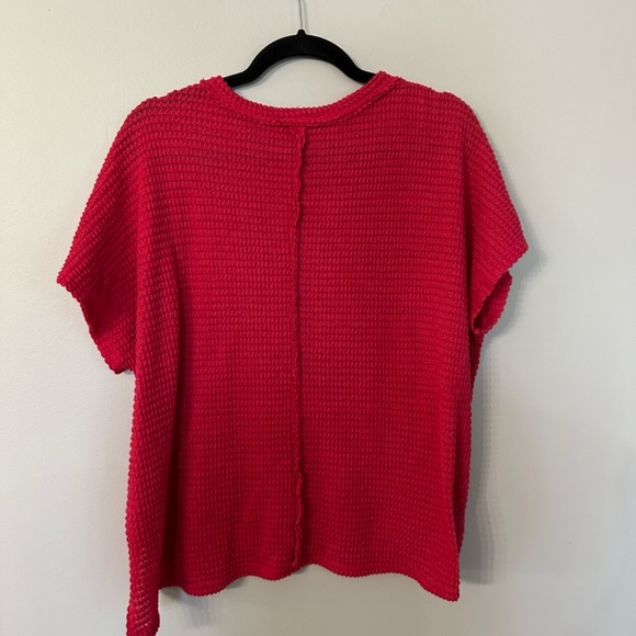 Zenana Women’s Crewneck Short Sleeve Dark Pink Knit Sweater Top Sz S/M GUC - Picture 7 of 7